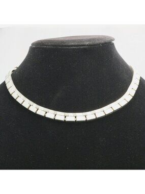 Vintage Modernist Silver-Tone Geometric Chain Link Choker Necklace Adjustable